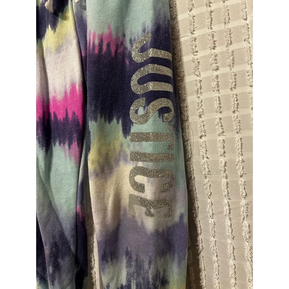 Justice Girls XS 5/6 Tie Dye Cropped Hoodie and Joggers Set Glitter Logo
